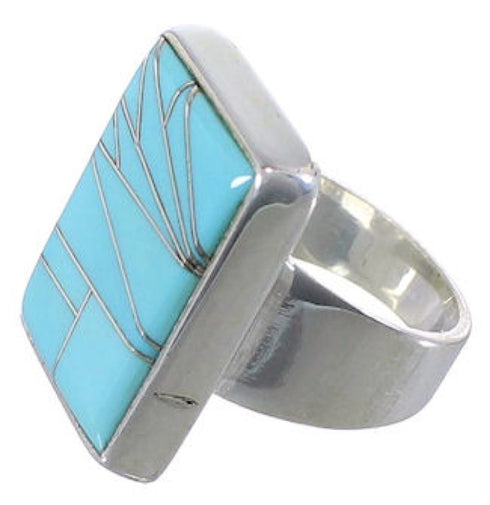 Heavy Turquoise Inlay And Silver Ring Size 6-3/4 WX37521
